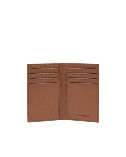 Emporio Armani Brown Tumbled-Leather Bi-Fold Card Holder for men