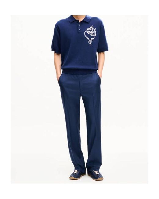 KENZO Blue Tulip' Embroidered Polo Wool And Cotton for men