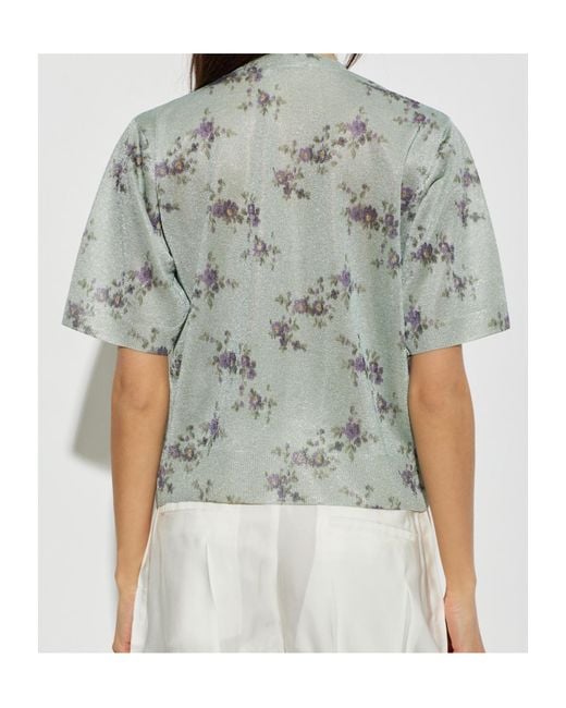 Ganni Gray Floral-Print T-Shirt