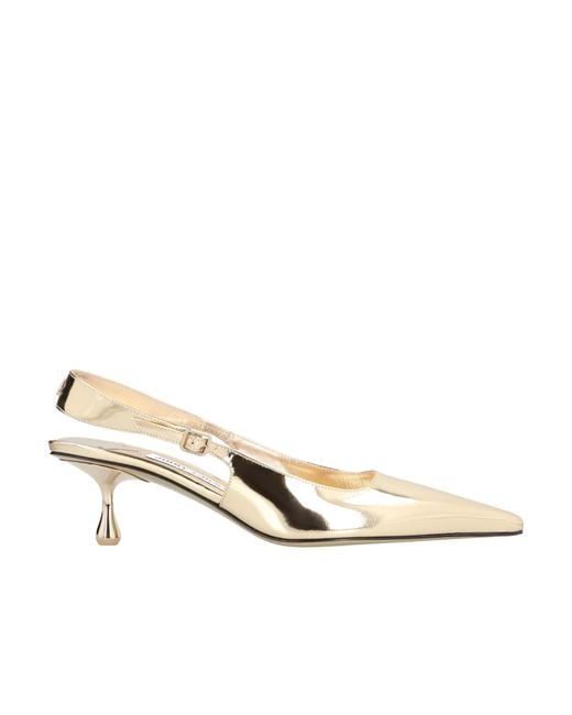 Jimmy Choo Natural Amel Pointed-Toe Metallic Pumps