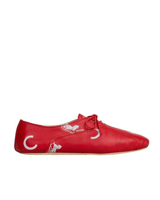 Céline Red Ballet Lace-Up Shoe