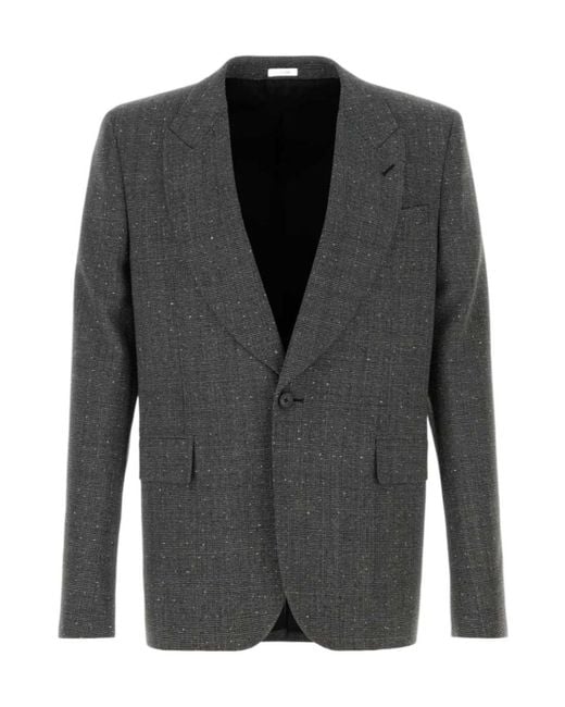 McQueen Gray Single Breasted Embellished Jacket for men