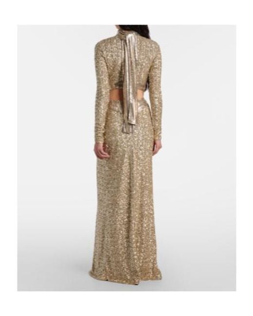 Rabanne Natural Sequined Gathered Gown
