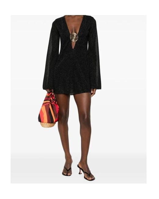 Oseree Black Oséree Lurex Plunge Mini Dress