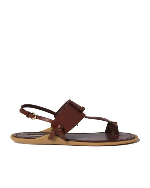 Miu Miu Brown Leather Thong Sandals
