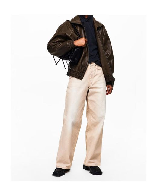 Acne Brown Logo Patch Leather Jacket