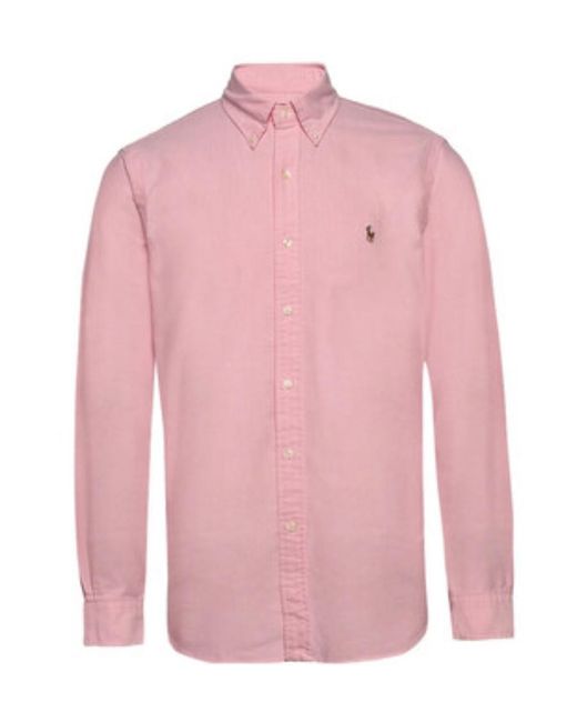 Polo Ralph Lauren Pink Logo Embroidered Curved Hem Shirt for men