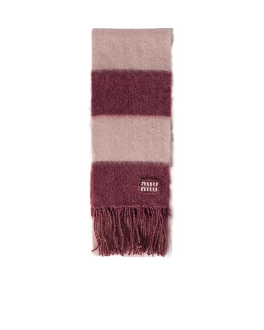Miu Miu Purple Colour-Block Fringed Scarf