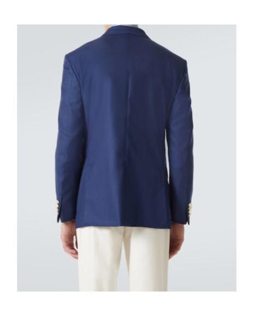 Dunhill Blue Double-Breasted Cashmere Blazer for men