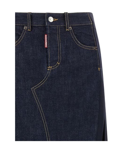 DSquared² Blue Denim-Insert Pleated Skirt