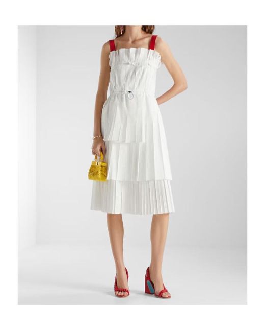 Fendi White Ruffled Pleated Midi Dress
