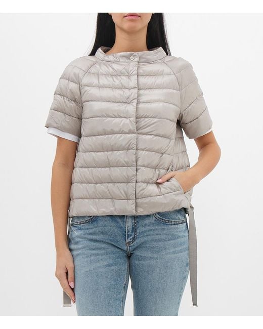 Herno Gray Short-Sleeve Puffer Jacket