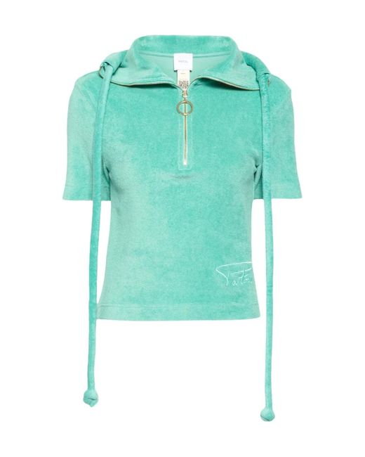 Patou Green Half-Zip Terrycloth Polo Shirt