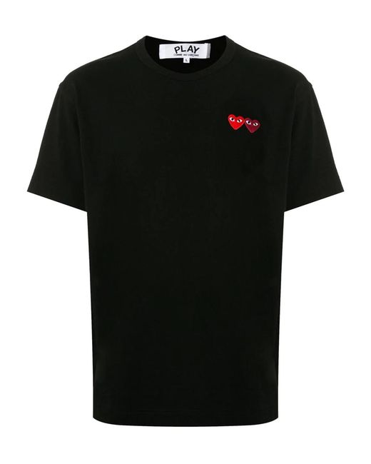 COMME DES GARÇONS PLAY Black Double Heart Appliquéd T-Shirt for men