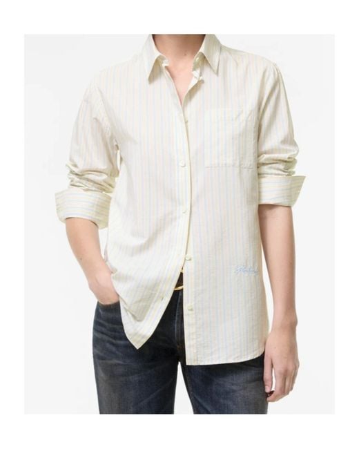 Burberry White Classic Fit Striped Silk Cotton Shirt