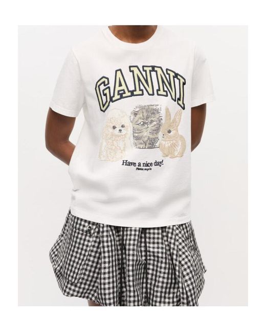 Ganni White Animal Printed T-Shirt