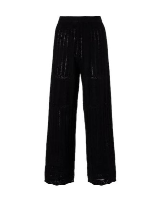 Eres Black Pointelle Wool And Cashmere Wide-Leg Pants