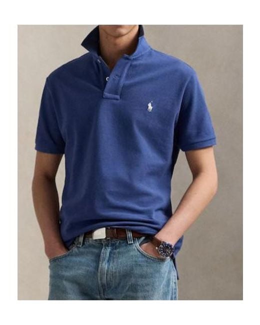 Polo Ralph Lauren Blue Logo-Embroidered Straight Hem Polo Shirt for men