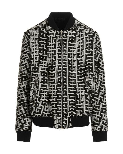 Balmain Black Logo Monogram Reversible Bomber Jacket for men