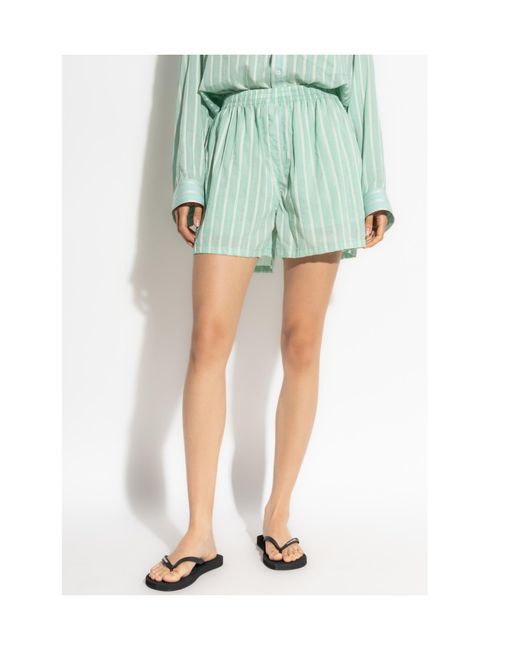 Balenciaga Green Striped Elastic Waist Shorts