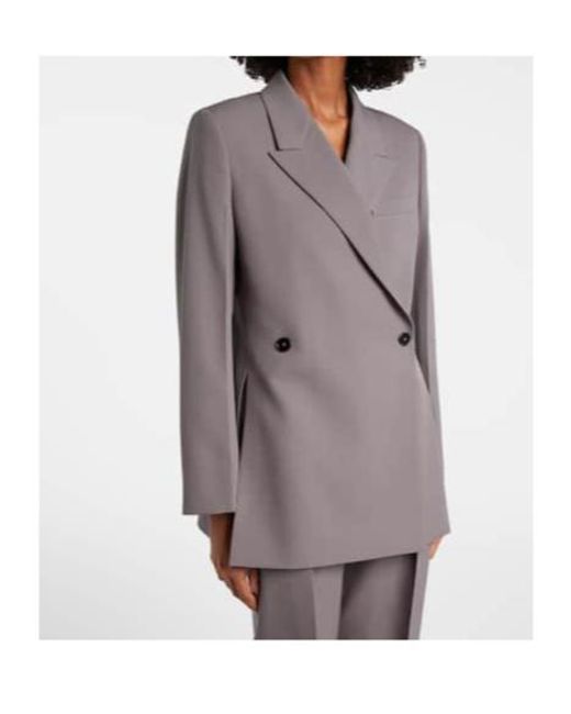 Jil Sander Gray Double-Breasted Wool Gabardine Blazer