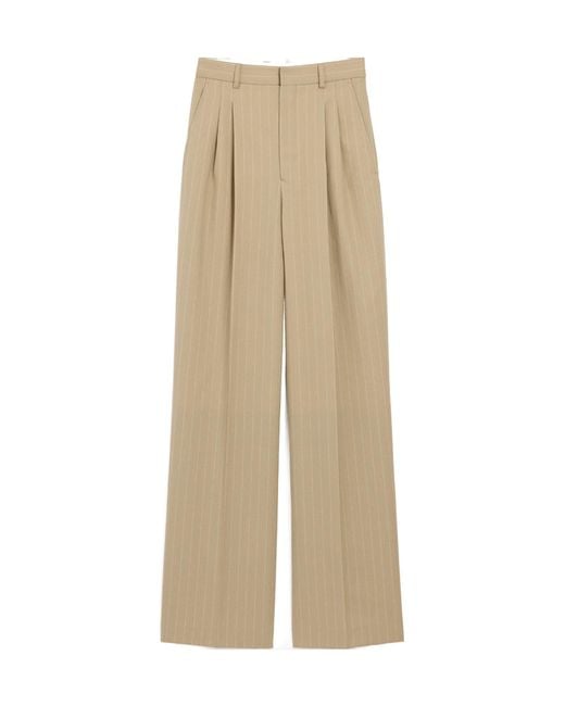 AMI Natural Ami Pinstripe Pleated Wide-Leg Pants