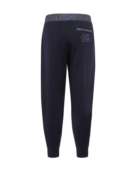 Etro Blue Paisley Printed-Band Tapered-Leg Track Trousers for men