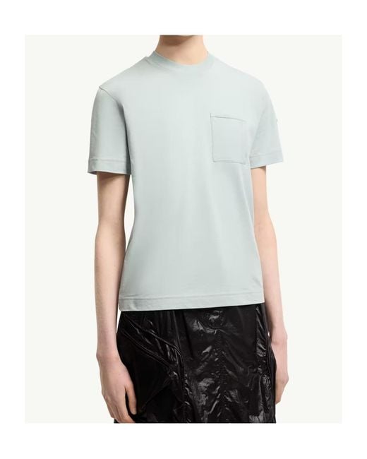 Moncler Blue Cotton Jersey T-Shirt With Pleated Pocket