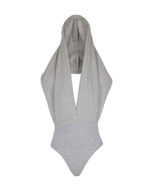 Balmain Gray Draped Bodysuit With Hood