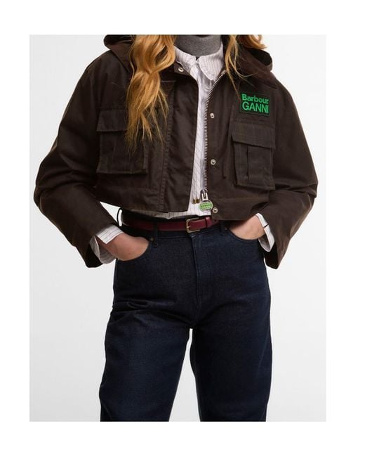 BARBOUR X GANNI Black Peplum Waxed Cotton Jacket