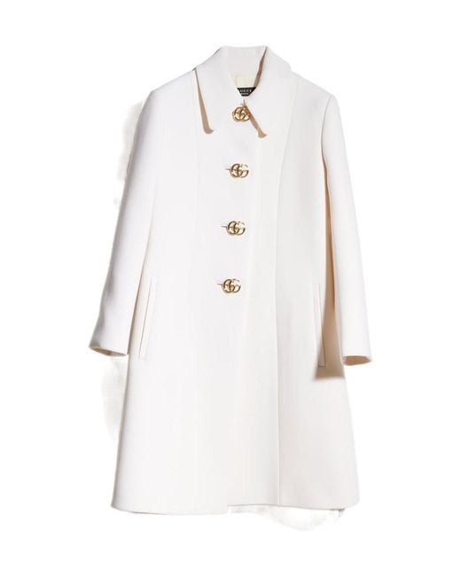 Gucci White Wool Natté Coat With Double G Button
