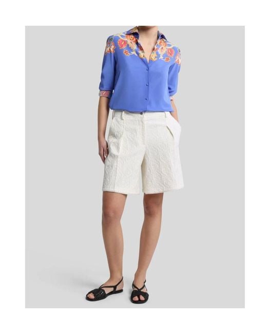 Etro Blue Printed Crepe De Chine Shirt