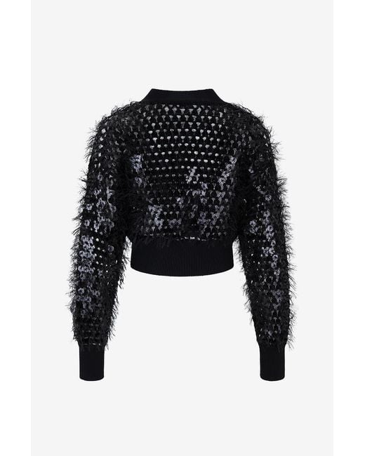 Brunello Cucinelli Black V-Neck Long-Sleeved Knit Top