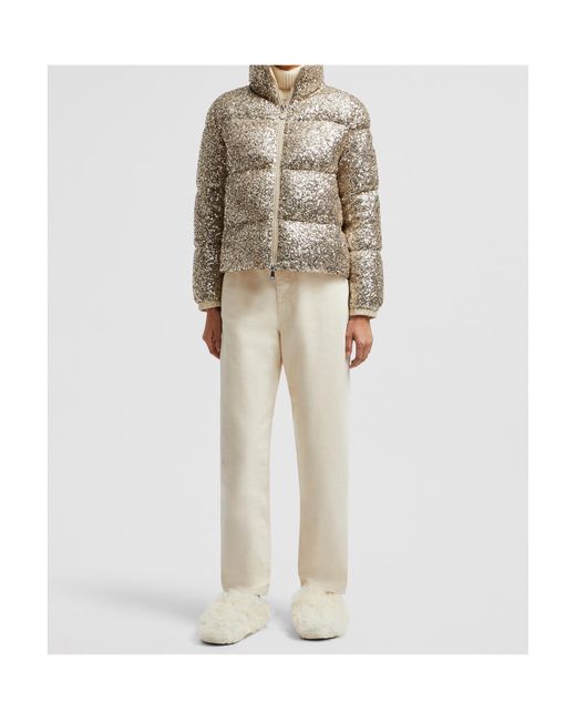 Moncler Gray Anternes Sequin-Embroidered Short Down Jacket