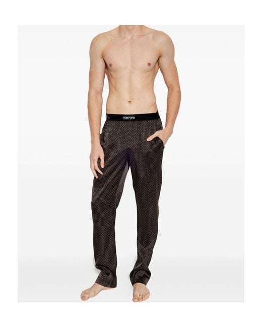 Tom Ford Black Polka-Dot Pattern Pyjama Pants for men