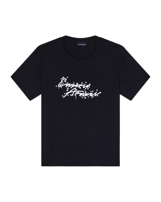 Emporio Armani Black Jersey T-Shirt With Logo Embroidery