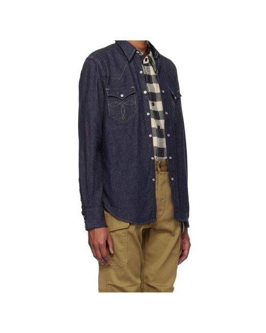 RRL Blue Long-Sleeved Denim Shirt for men