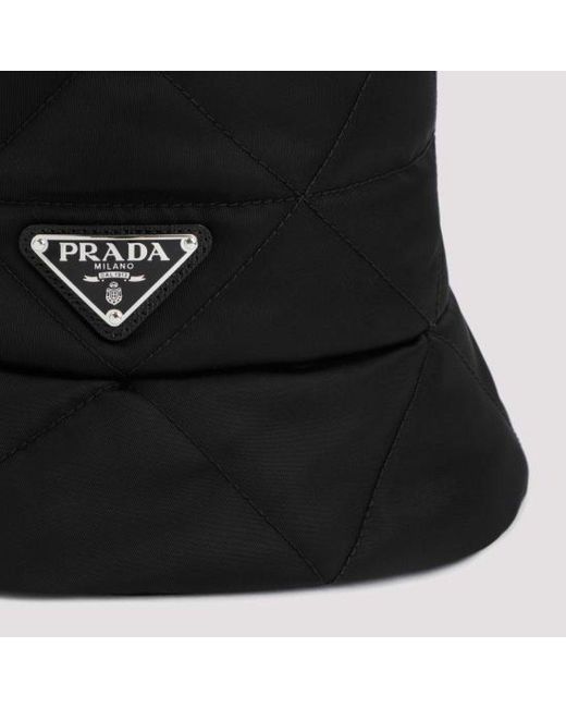 Prada Black Triangle Logo Plaque Puffer Hat for men