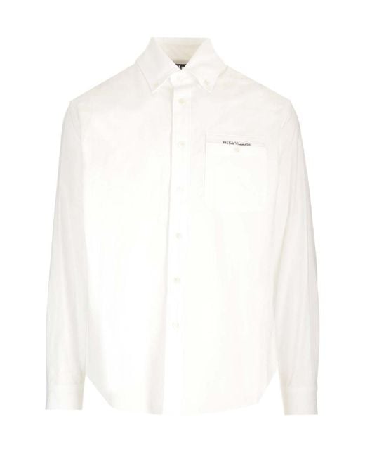 Palm Angels White Logo Printed Long-Sleeved Shirt for men