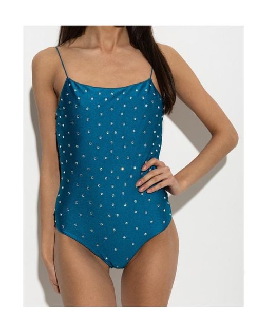 Oseree Blue Oséree Crystal-Embellished One-Piece Beachwear