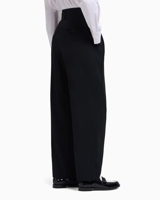 Emporio Armani Blue Pleated Belted Trousers