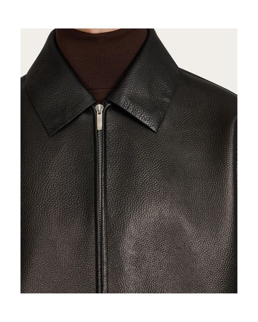 Ferragamo Black Ferragamo Zip-Up Leather Jacket for men