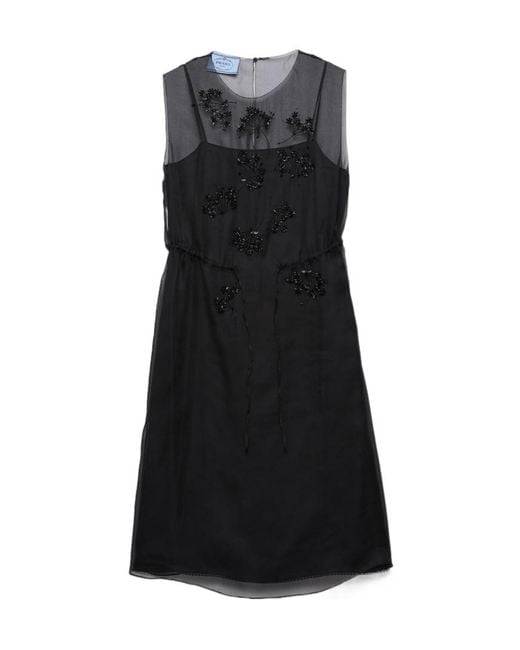Prada Black Embroidered Silk Cigaline Dress