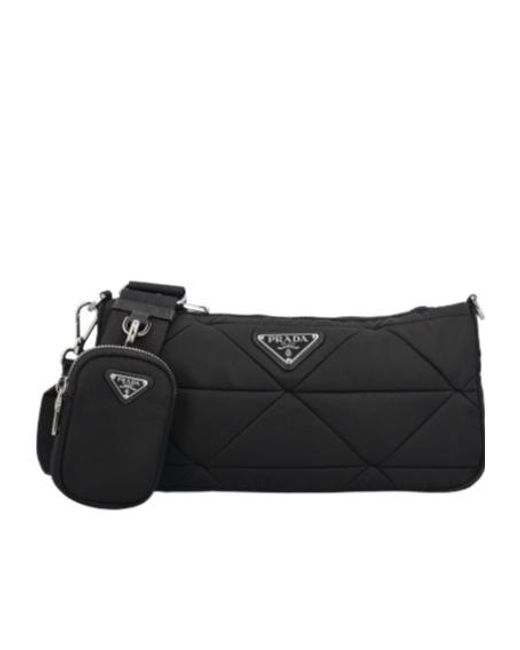 Prada Black Enamel Triangle-Logo Shoulder Bag