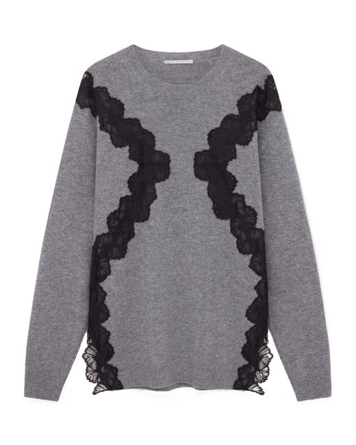 Stella McCartney Gray Lace-Detailed Knitted Mini Dress