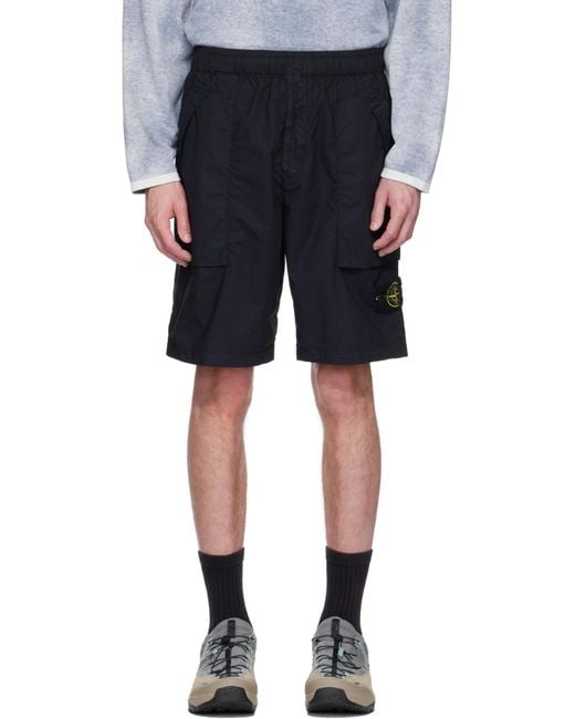 Stone Island Blue Logo Patch Bermuda Shorts for men
