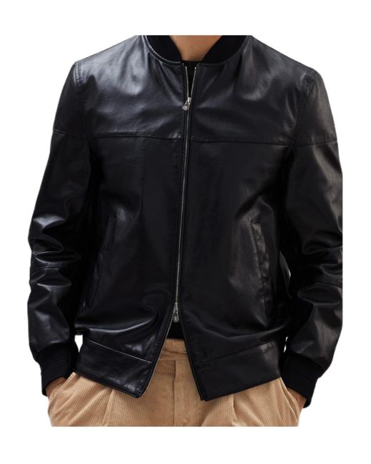 Brunello Cucinelli Black Leather Bomber Jacket for men