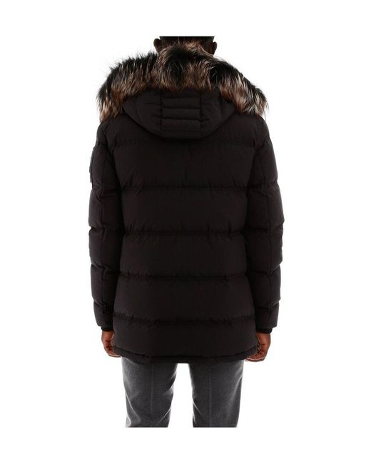 Moose Knuckles Black Southdale Fur Trimmed Hooded Puffer Jacket for men
