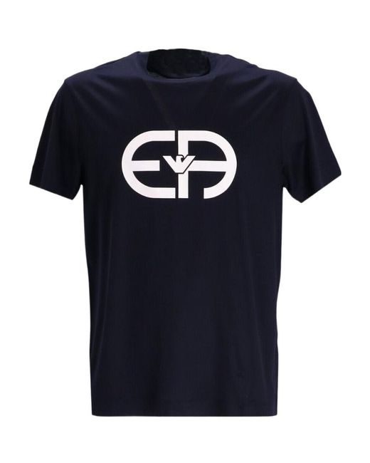 Emporio Armani Blue Logo Printed Crewneck T-Shirt for men