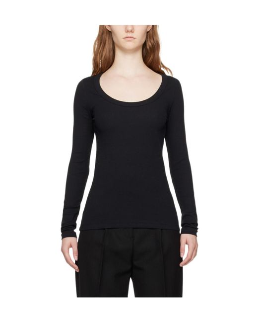 Totême Black Scoop-Neck Fine-Ribbed T-Shirt